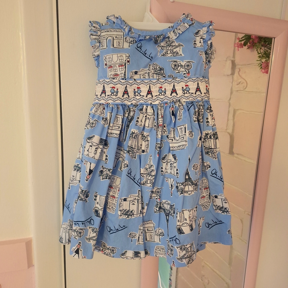 Blue Paris Print Girls' Sundress